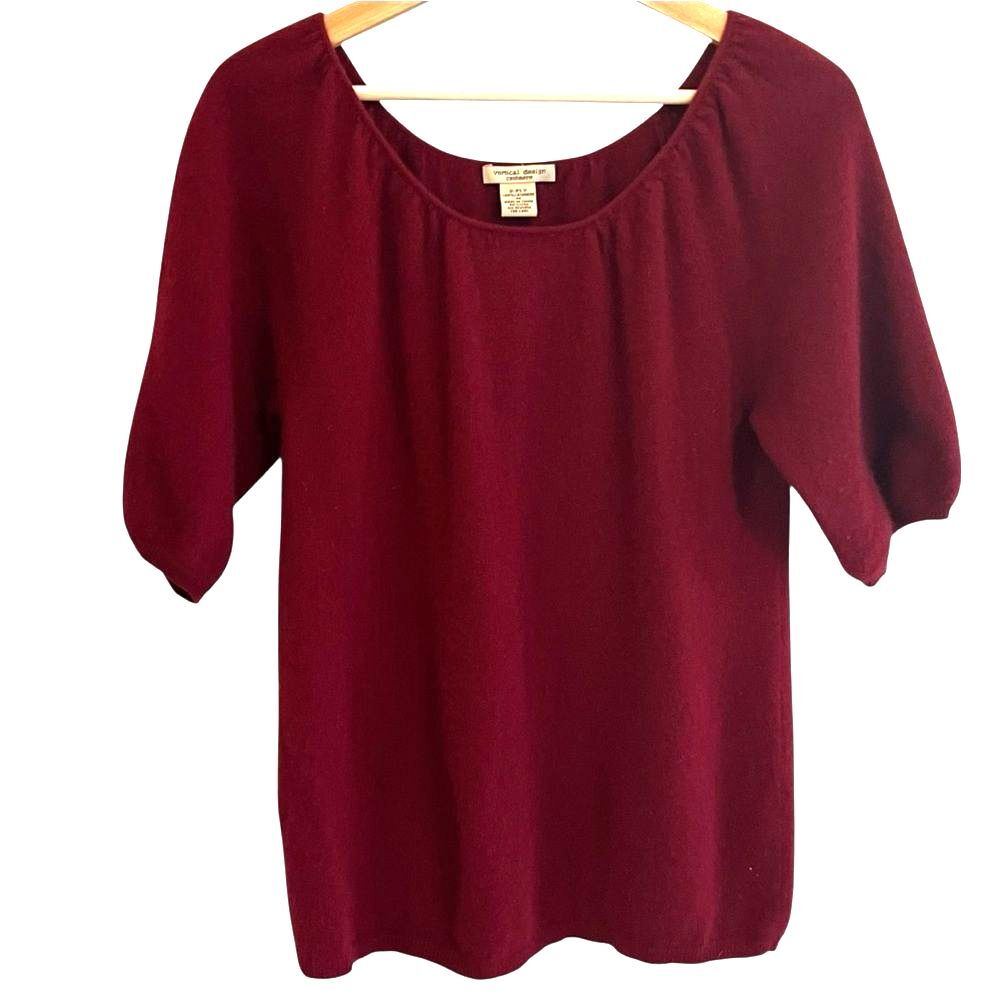 Vertical Design Womens Cashmere Short Sleeve Sweater Size M Quiet Luxury Office